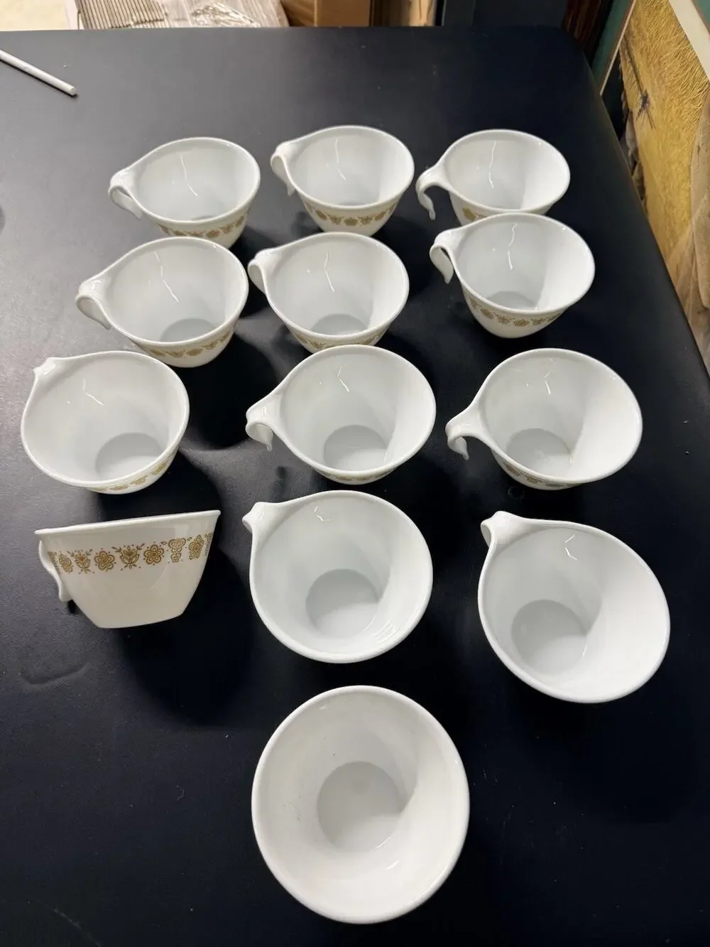 11 Corelle Butterfly Gold Tab- 10 Cups With Handles, 1 No Handle